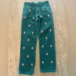 Castaway Forest Green Corduroy Pants with embroidered Santa! Size 12
